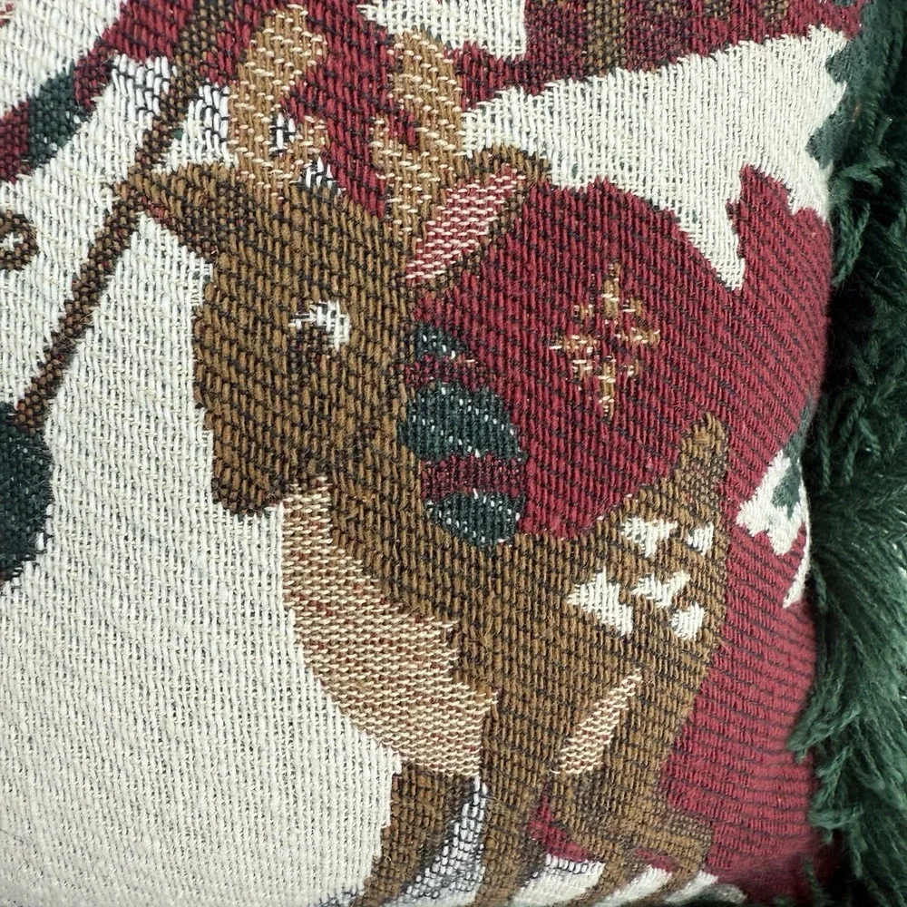Riverdale Tapestry Throw‎ Pillow Snowman Reindeer Christmas Fringe  7x6